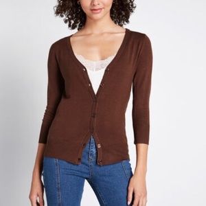 ModCloth Brown Charter School Button Cardigan XL